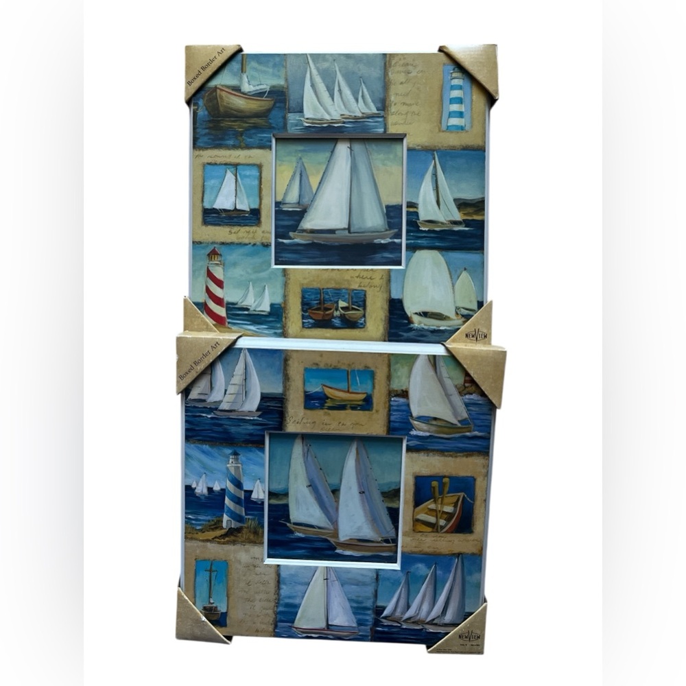 Set of 2 Nautical Sailboat Collage Wall Art Decor